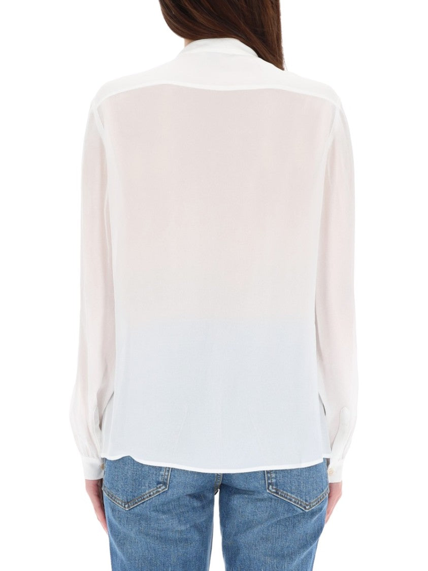 Tory Burch White Sheer Bow Blouse