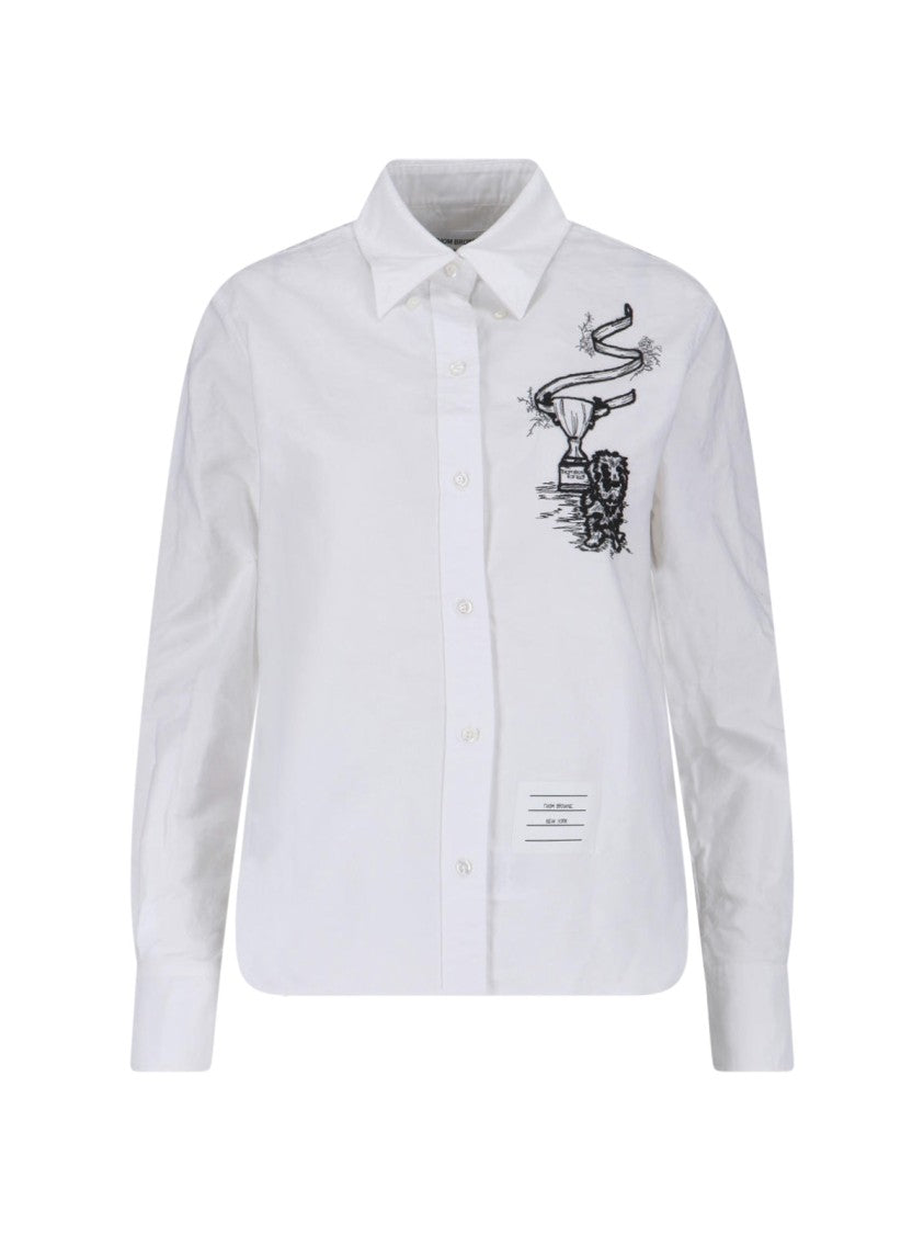 Thom Browne White Hector Trophy Embroidered Cotton Shirt