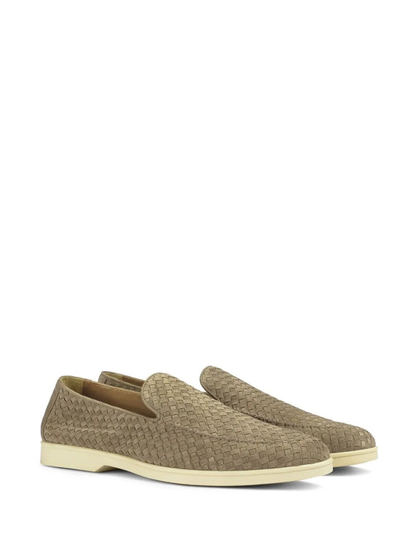 Doucal's Woven Texture Grey Loafers With Rubber Sole