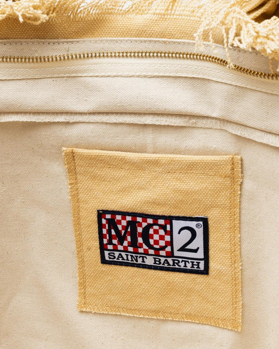 Mc2 Saint Barth Cotton Canvas Tote Bag With Fringed Edges And Printed Logo
