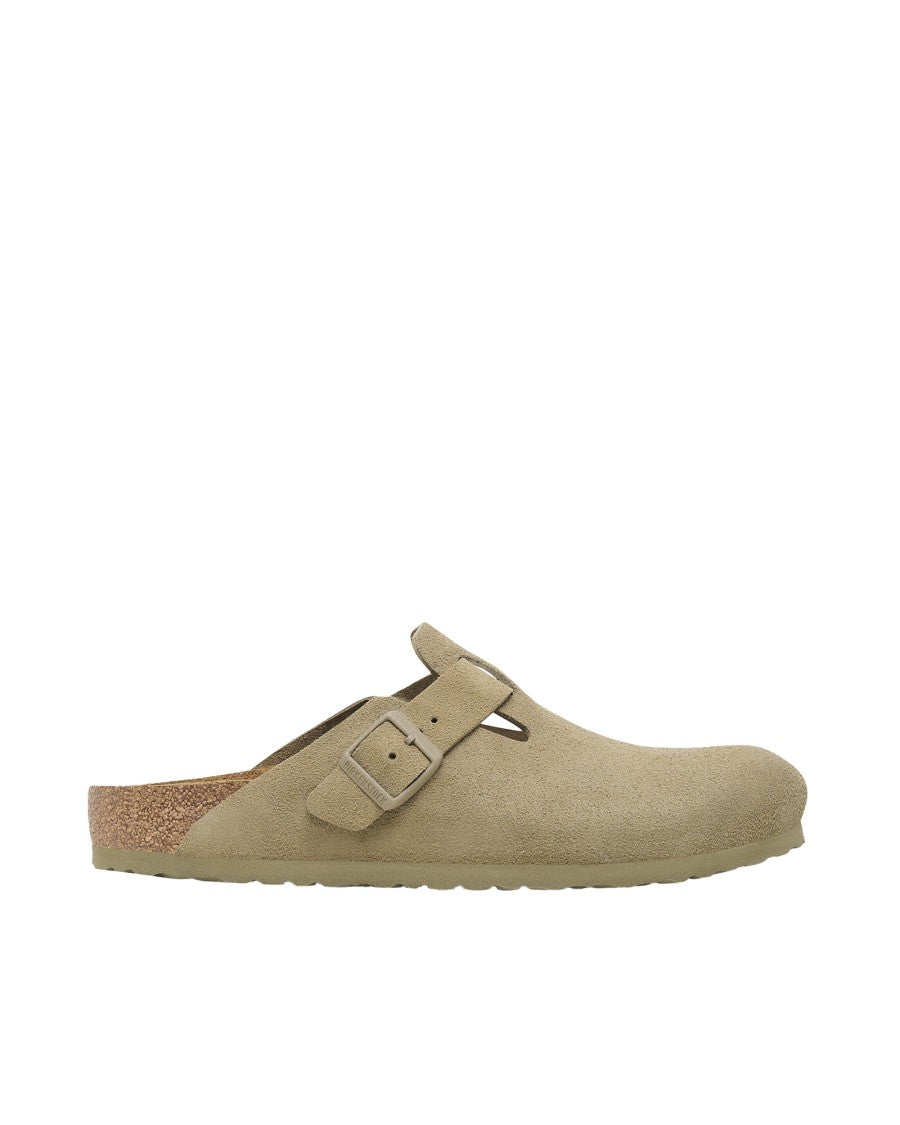 Birkenstock Khaki Boston Waxed Suede Mules