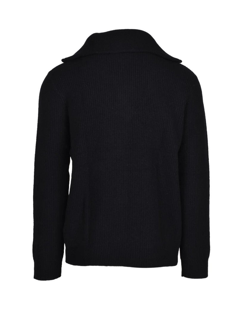 Paolo Pecora Textured Knit Black Wool Zip Sweater By Paolo Pecora