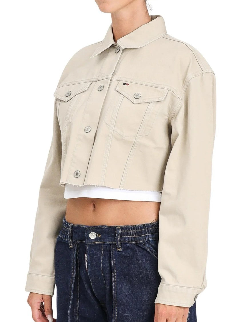 Tommy Jeans Beige Cotton Cropped Jacket