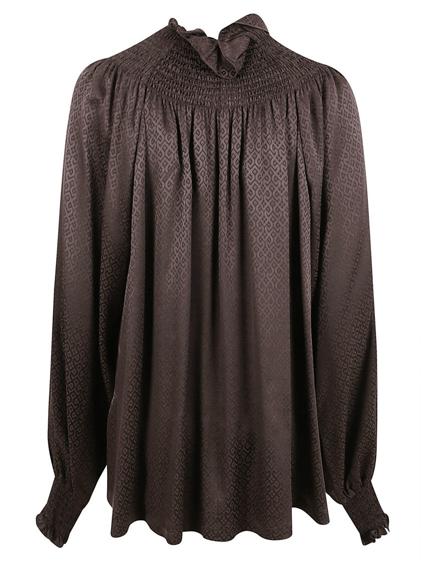 Burberry Geometric Jacquard Weave Jacket With Ruffled Neckline
