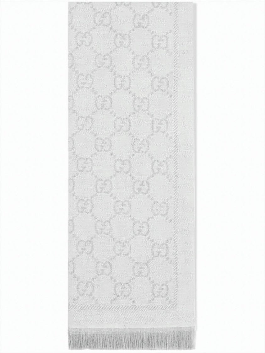 Gucci Rectangular Wool Scarf With Subtle Pattern And Fringed Edges