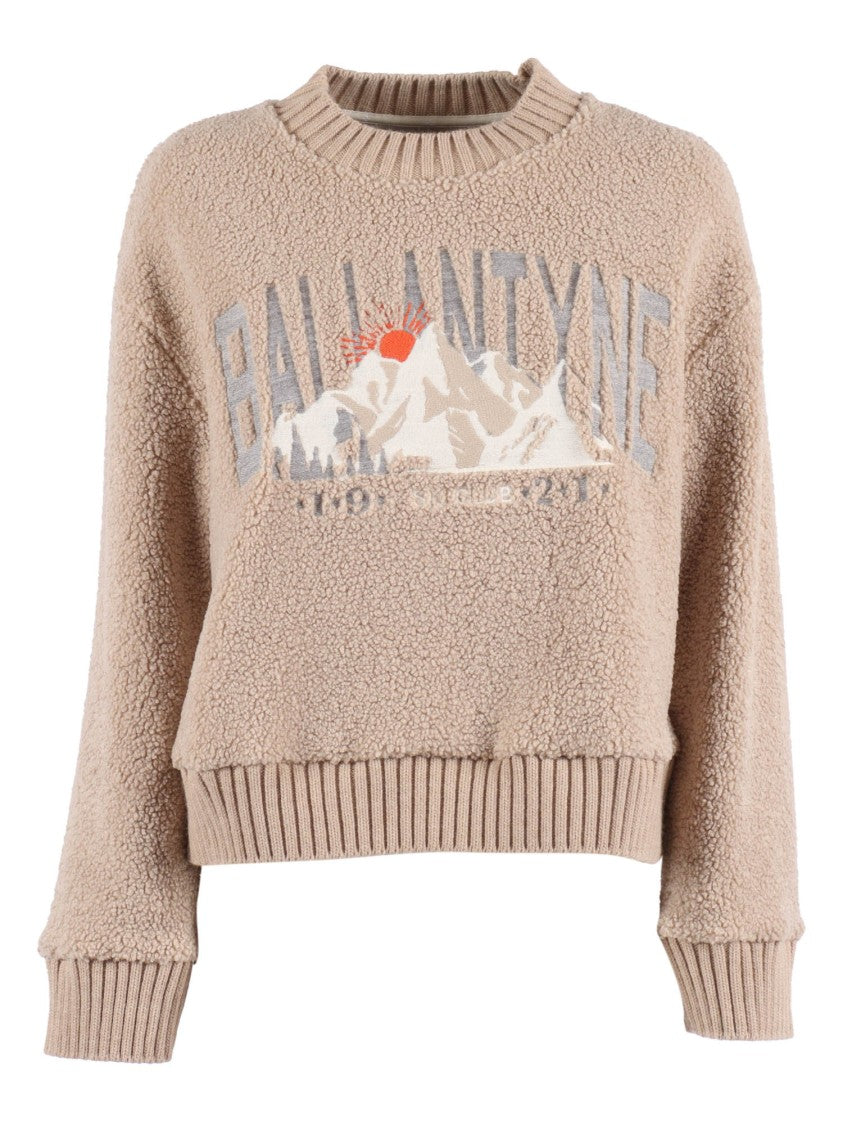 Ballantyne Ribbed Crew Neck Sweater In Smooth Polyester Finish