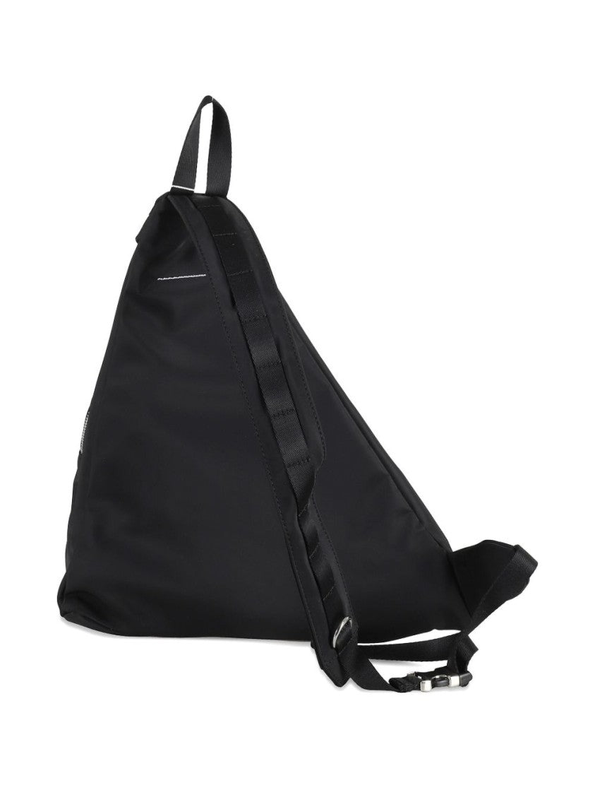 Mm6 By Maison Margiela Triangular-Shaped Black Polyamide Backpack With Adjustable Strap