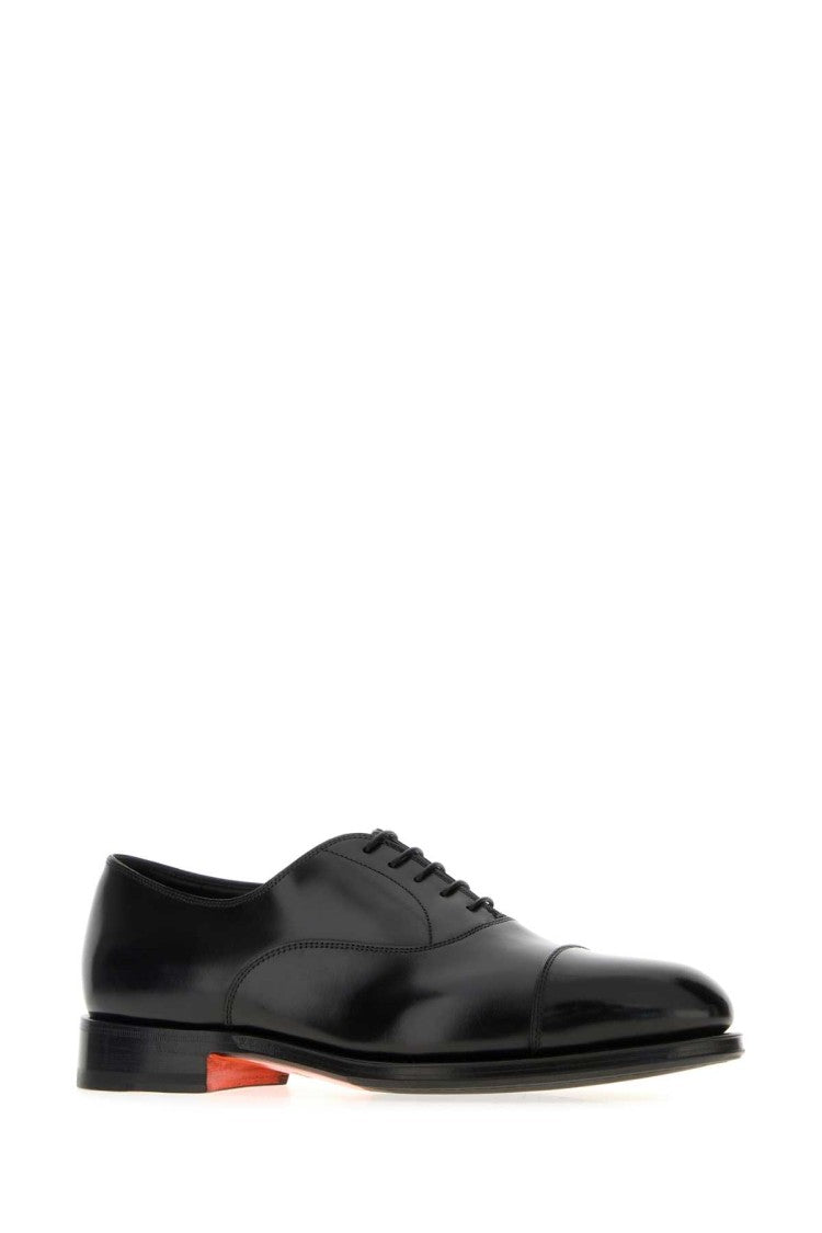 Santoni Black Leather New Linger Lace-Up Shoes