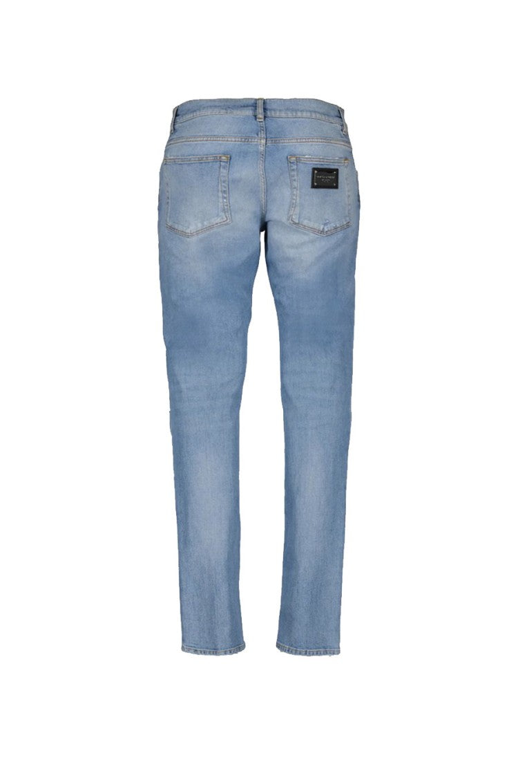 Dolce & Gabbana Light Blue Cotton-Elastane Distressed Slim Jeans