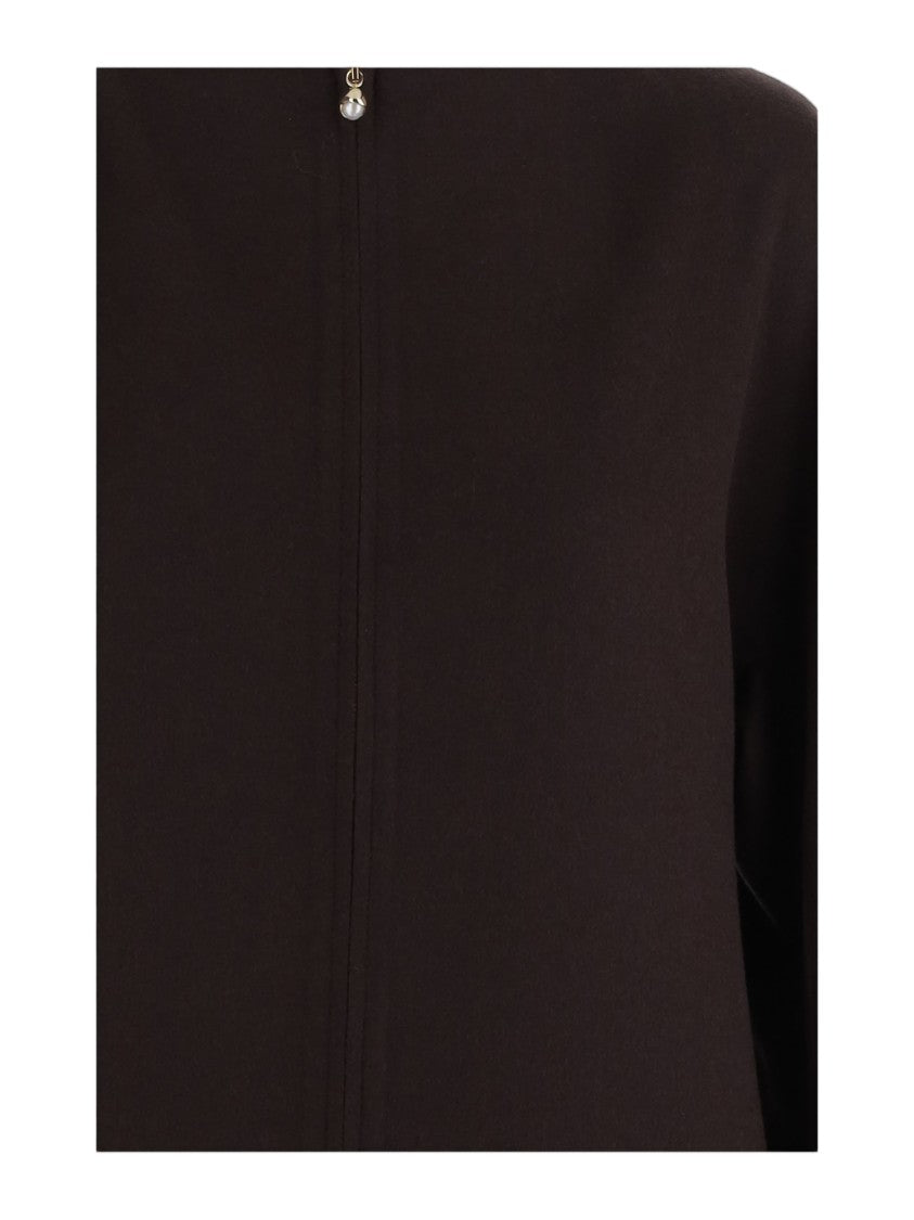 Carven Dark Brown Round Neck Front Zipper Wool Day Dress