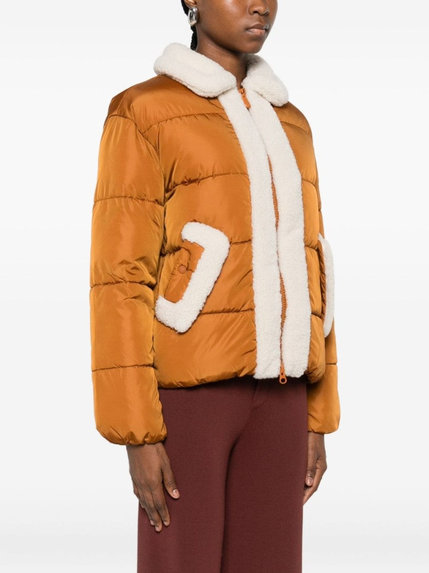 Save The Duck Cropped Puffer Jacket With Plush Shearling Collar