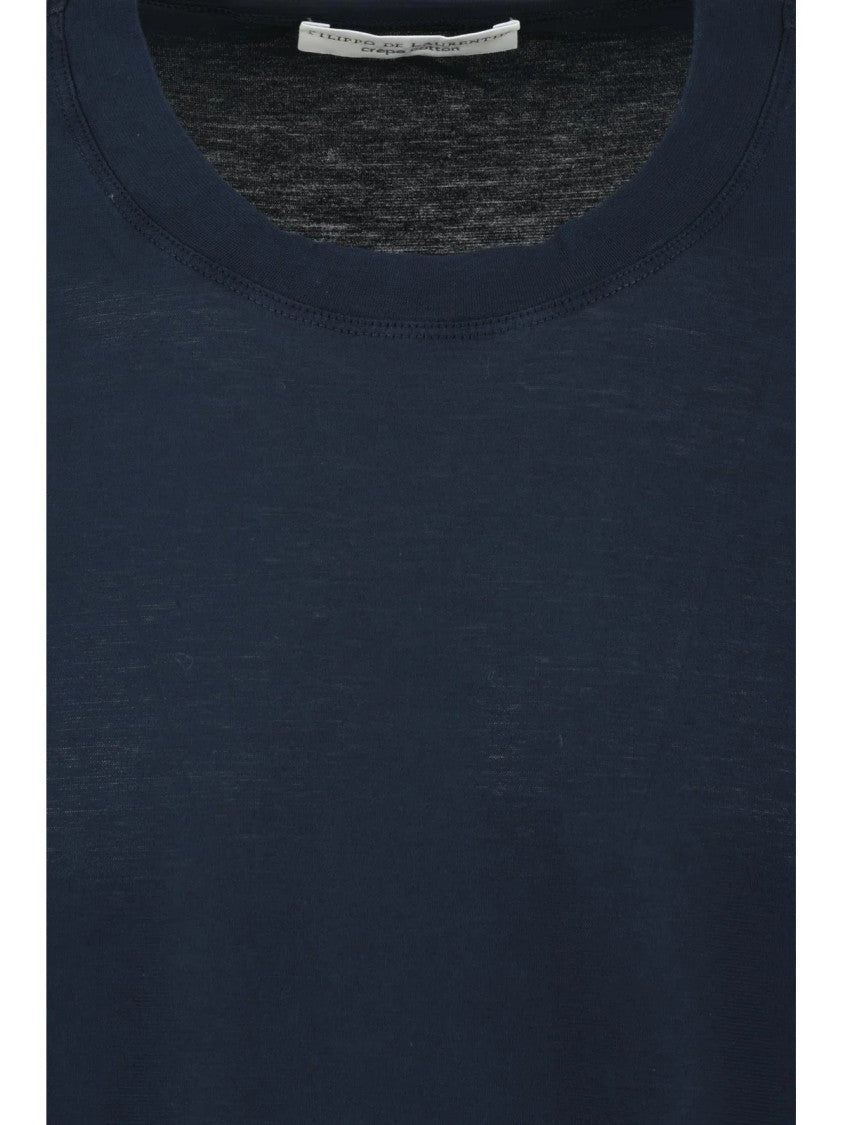 Filippo De Laurentiis Blue Crewneck Cotton T-Shirt