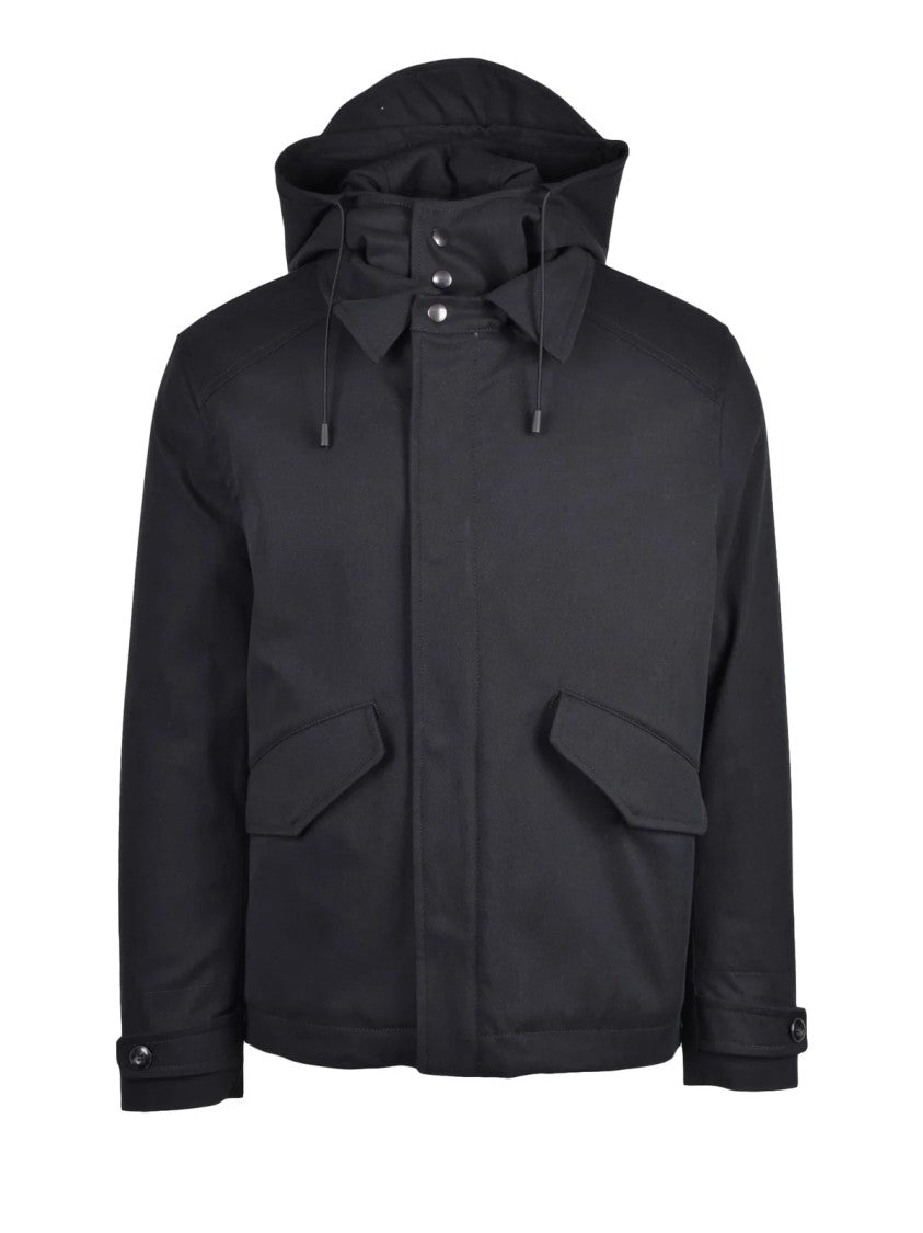 Officina 36 Black Cotton-Blend Removable Hood Jacket