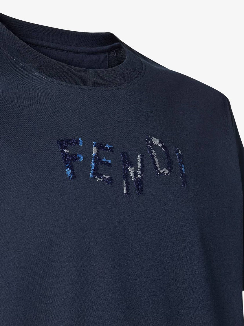 Fendi Crew Neck T-Shirt With Sequined Embellishments