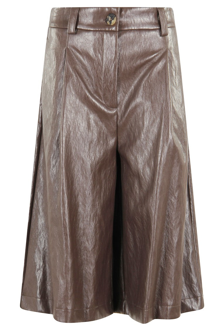 Solotre Fondant Faux Leather Wide Pants With Pleats And Pockets