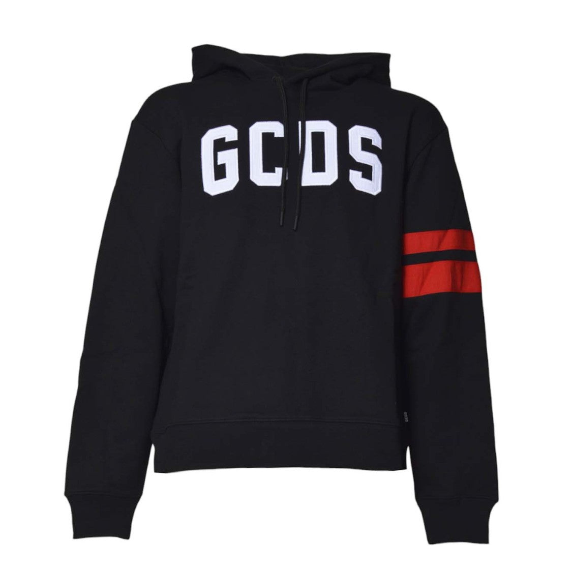Gcds Sporty Black Hoodie With Bold Logo And Stripe Accents