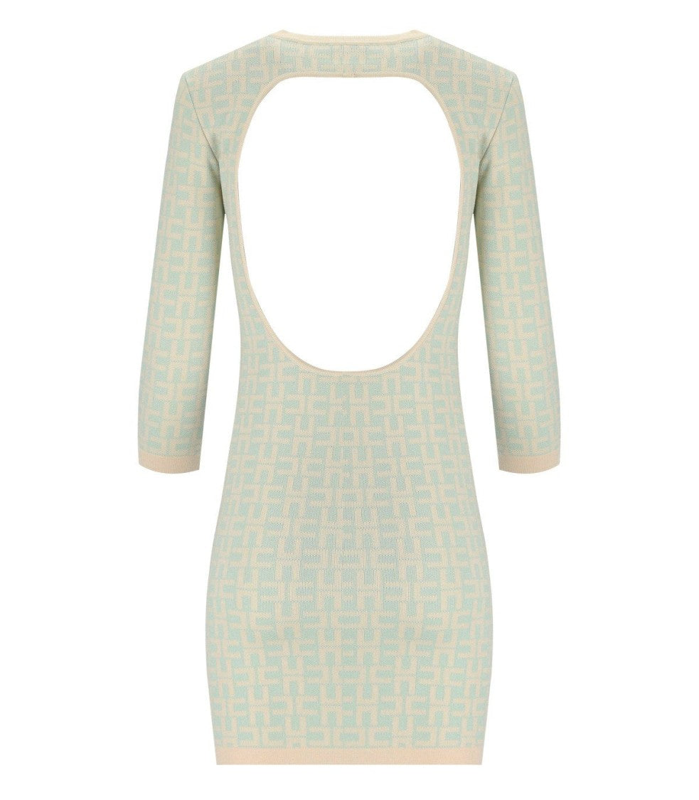 Elisabetta Franchi Butter Acqua Monogram Knitted Dress