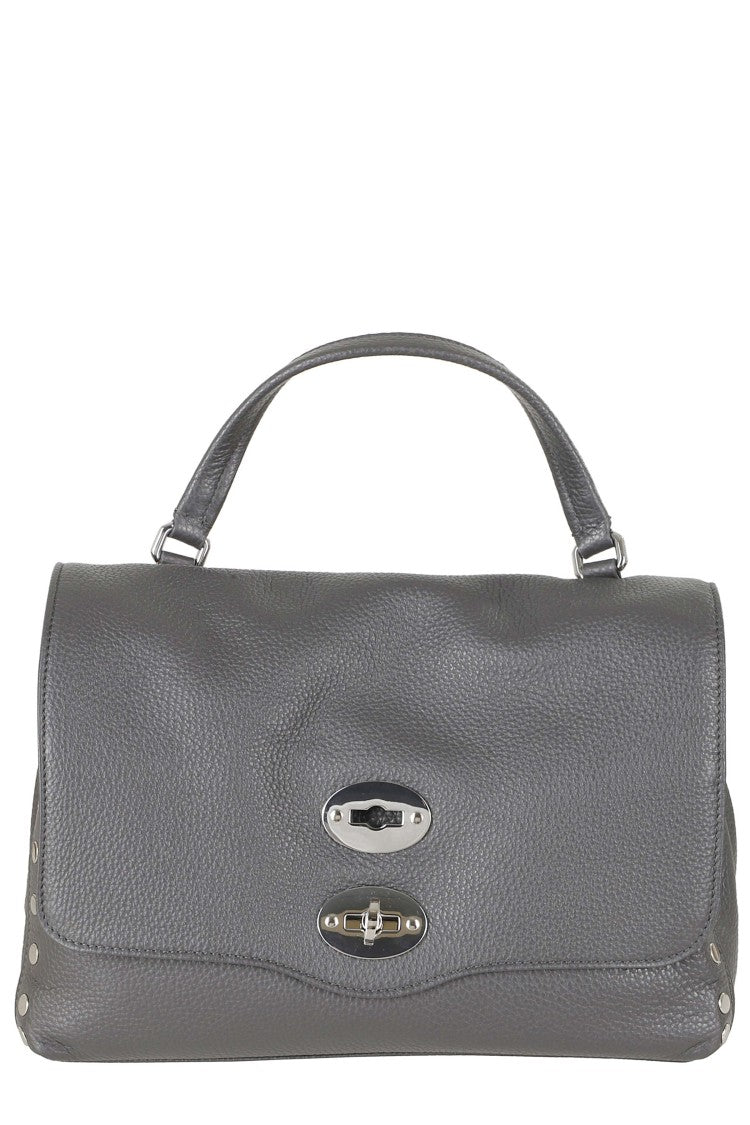 Zanellato Grey Vulcano Postina Daily Small Roll Clasp Leather Shoulder Bag