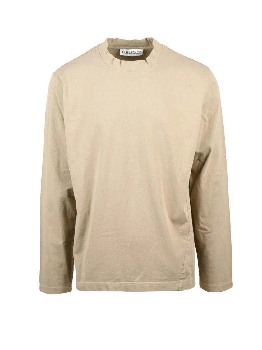 Our Legacy Long-Sleeve Taupe T-Shirt With Raw-Edge Crew Neckline