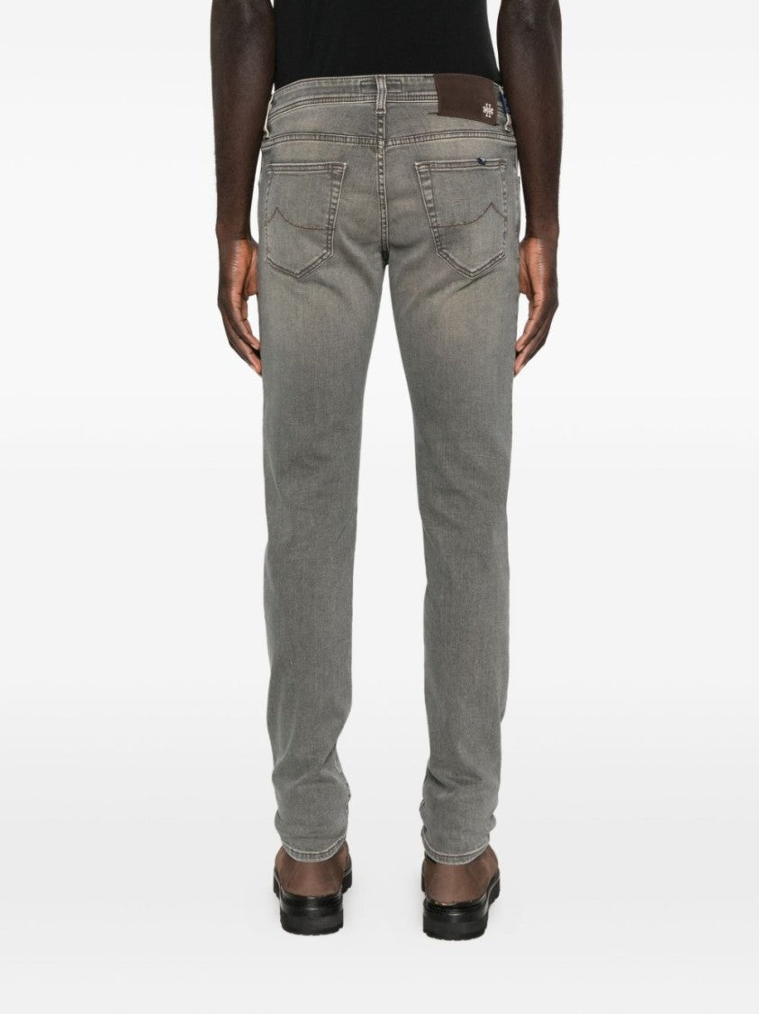 Jacob Cohen Slim Fit Casual Trousers With Faded Grey Wash And Curved Stitch Detail