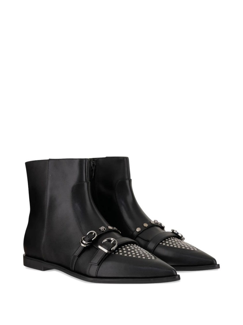 Pinko Pointed-Toe Black Leather Ankle Boots