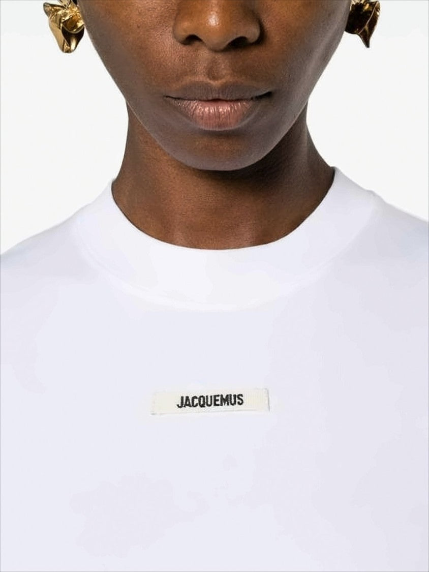 Jacquemus Cropped White T-Shirt With Centered Patch