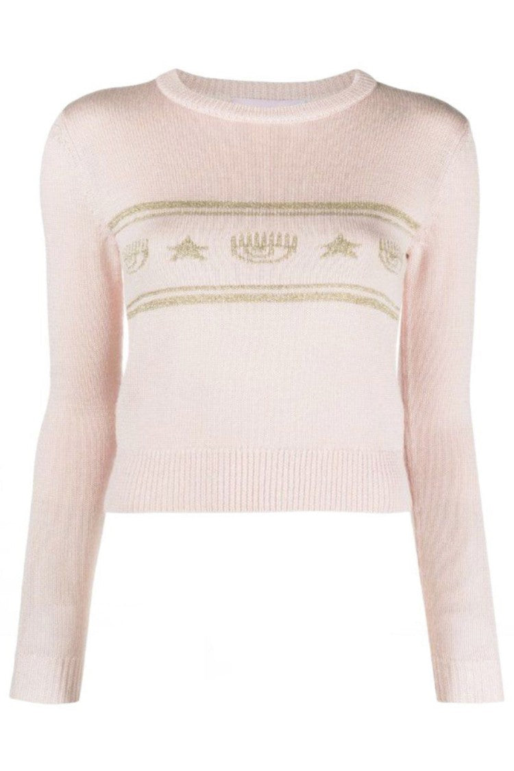 Chiara Ferragni Cropped Knit Sweater Subtle Horizontal Patterns