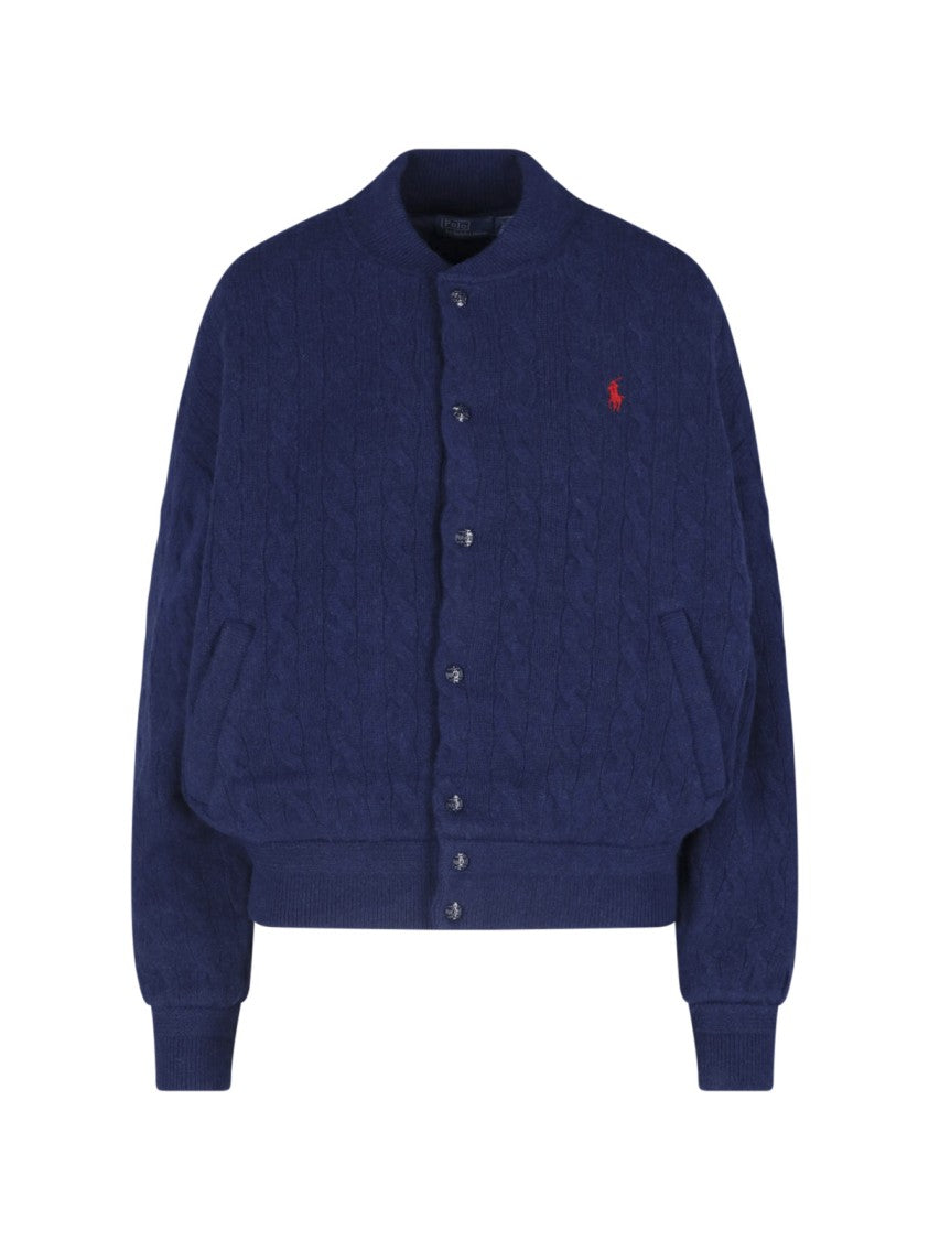 Polo Ralph Lauren White Cropped Cable Knit Logo Jacket