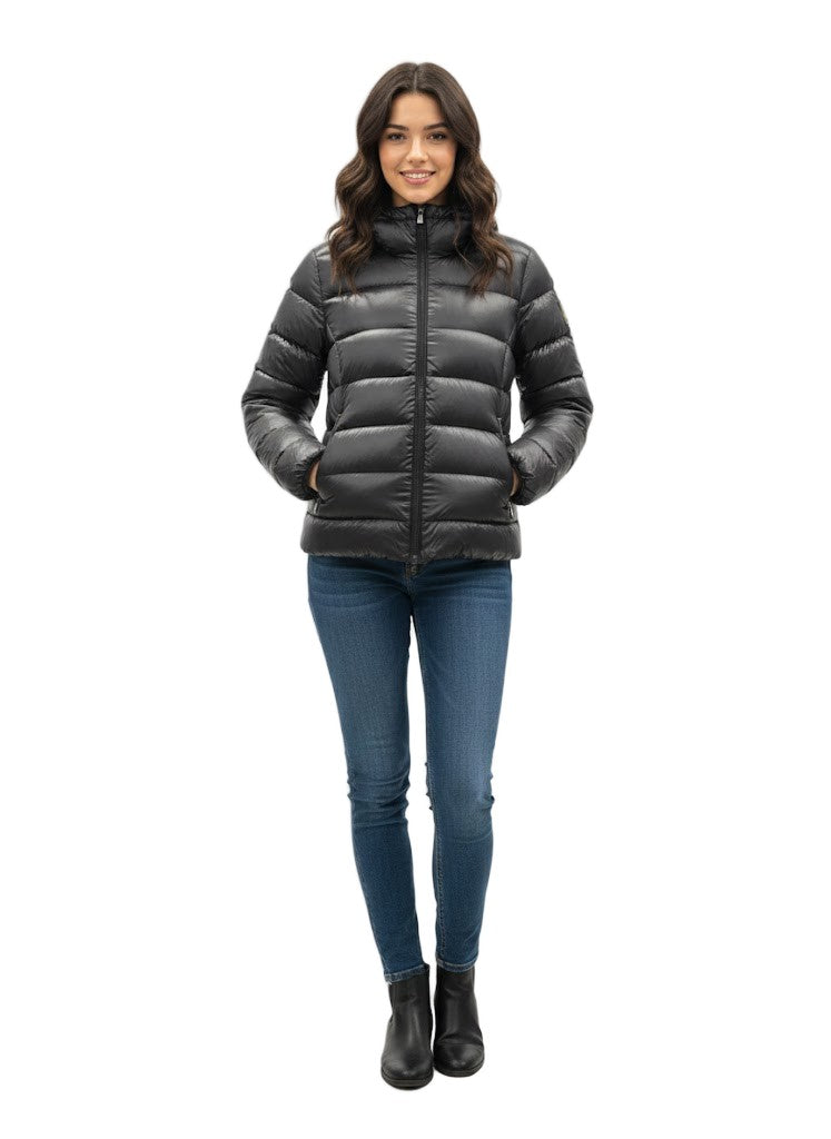 Ciesse Piumini Shiny Padded Hooded Jacket With Horizontal Stripes