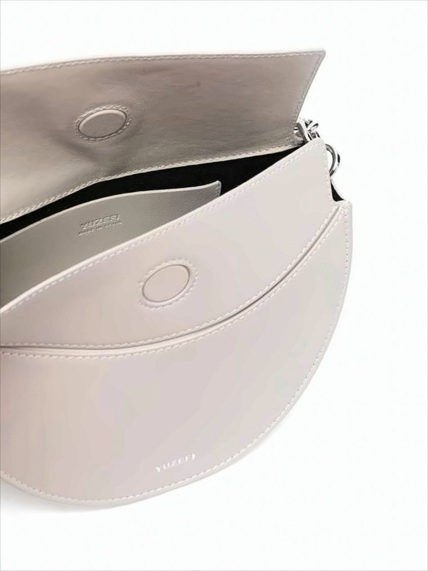 Yuzefi Half-Moon White Leather Shoulder Bag With Silver Hardware