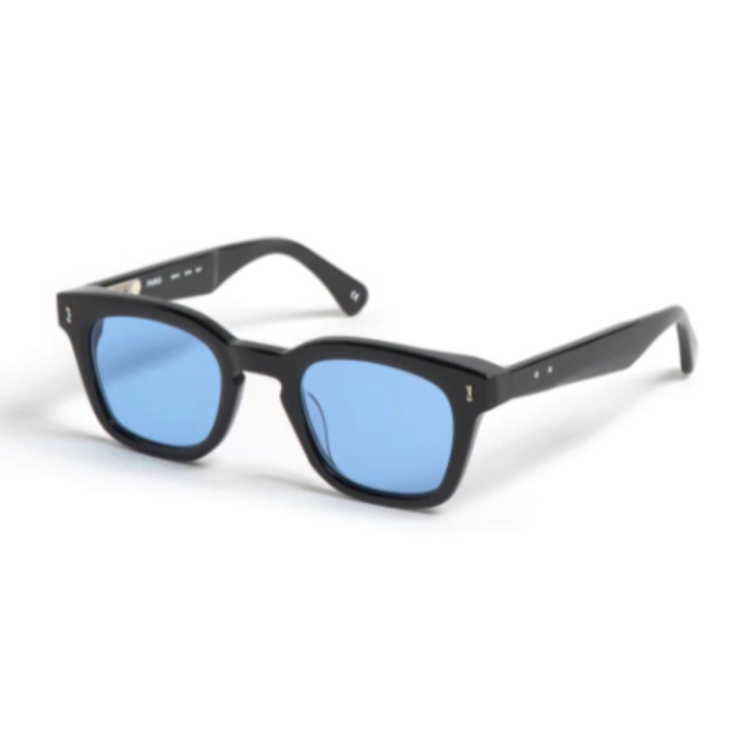 Peter And May Son Bold Square Acetate Sunglasses With Vibrant Blue Lenses