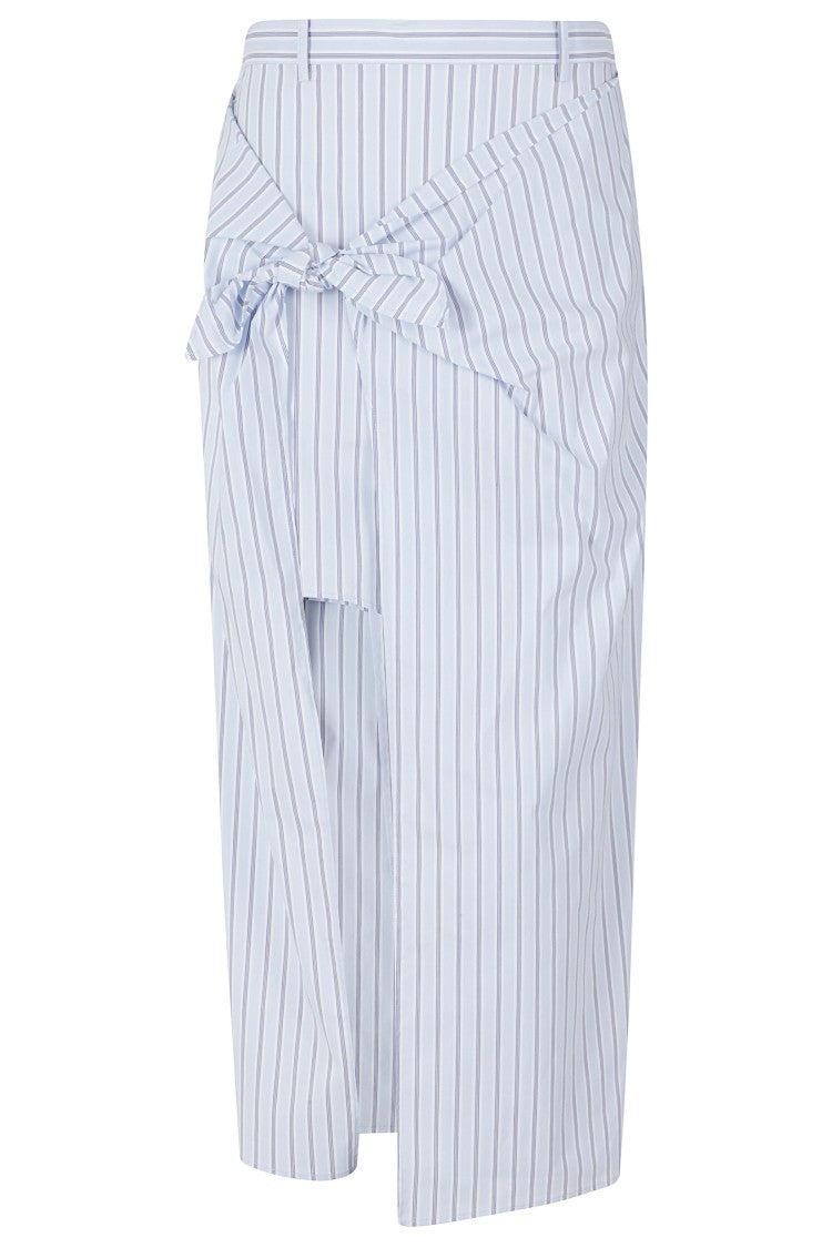 Isabelle Blanche Heavenly Striped Front-Knot Cotton-Blend Midi Skirt