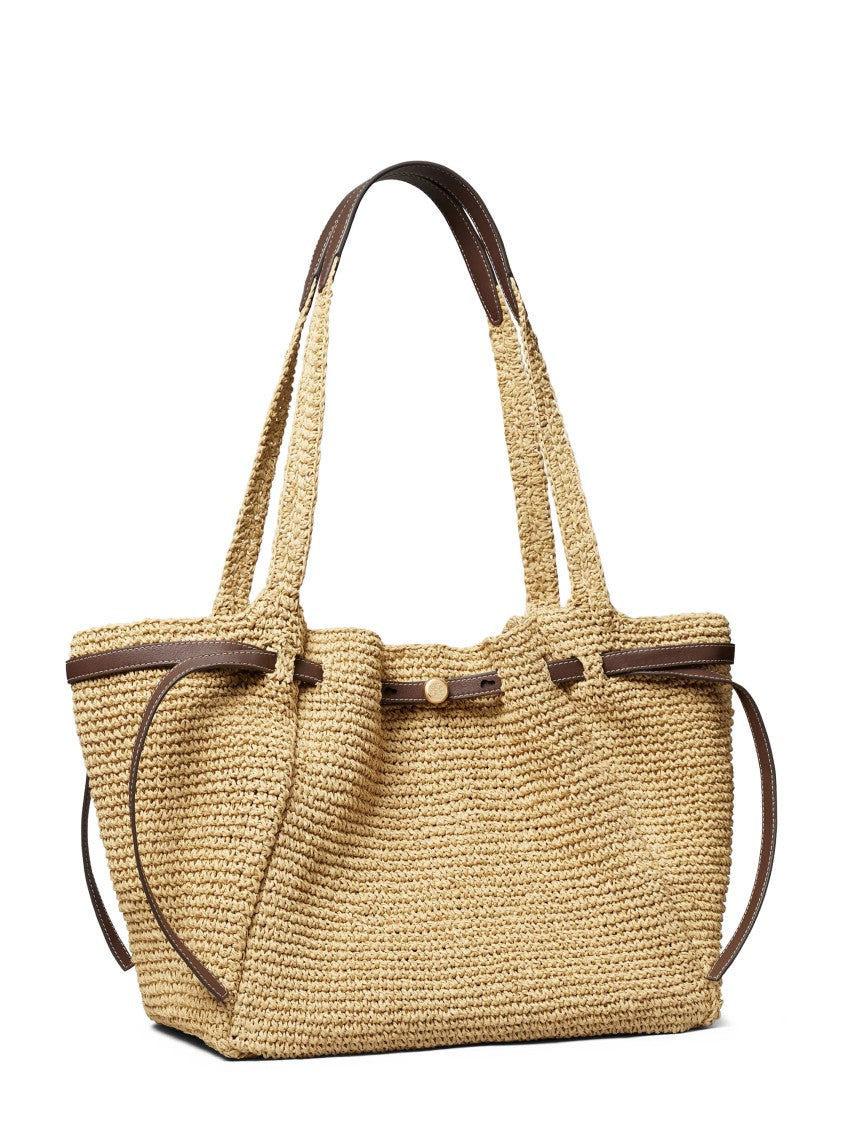 Tory Burch Romy Straw Tote With Leather Trim And Spacious Interior