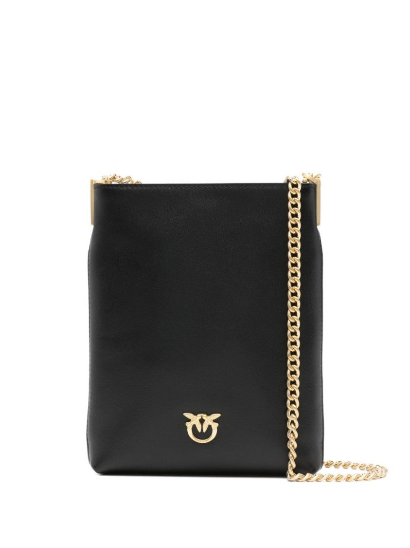 Pinko Rectangular Calfskin Clutch With Gold-Tone Chain