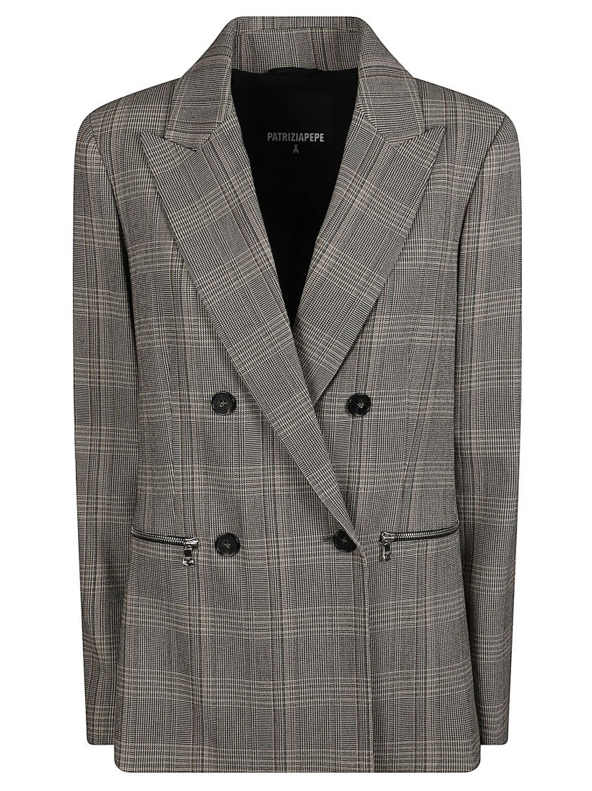 Patrizia Pepe Classic Plaid Double-Breasted Jacket By Patrizia Pepe