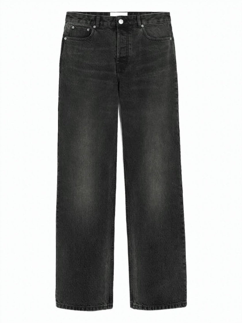 Ami Paris Washed Black Cotton Wide-Leg Jeans
