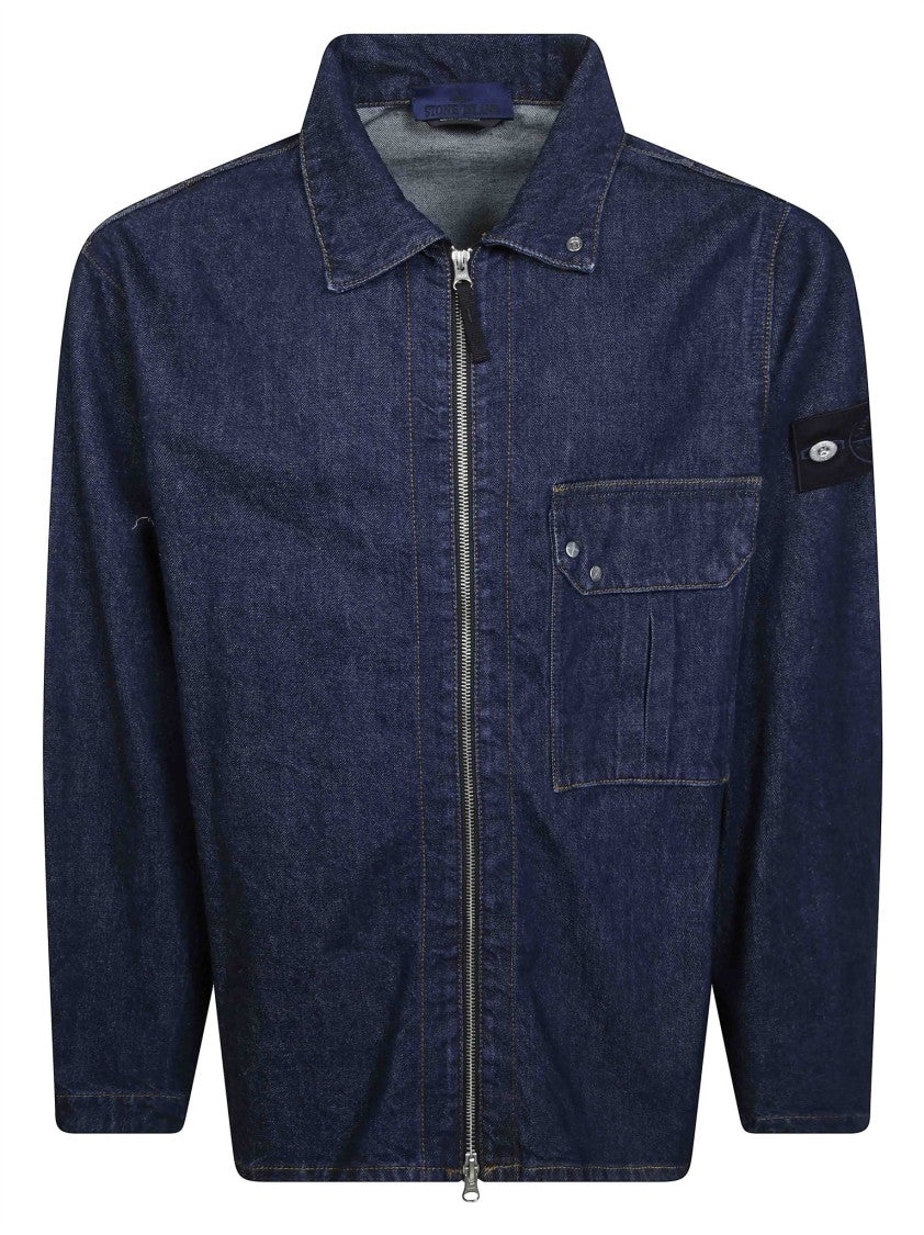Stone Island Indigo Denim Zip Closure Jacket