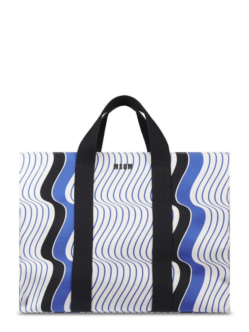 Msgm Wavy Pattern Blue Bag With Black Handles