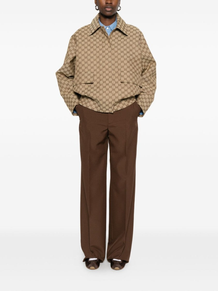 Gucci Wide-Leg Tailored Brown Trousers With Pressed Creases