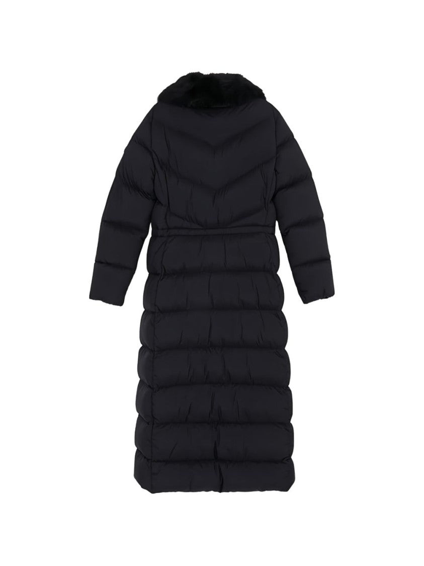 Moose Knuckles Black Quilted Fur Trim Long Down Jacket