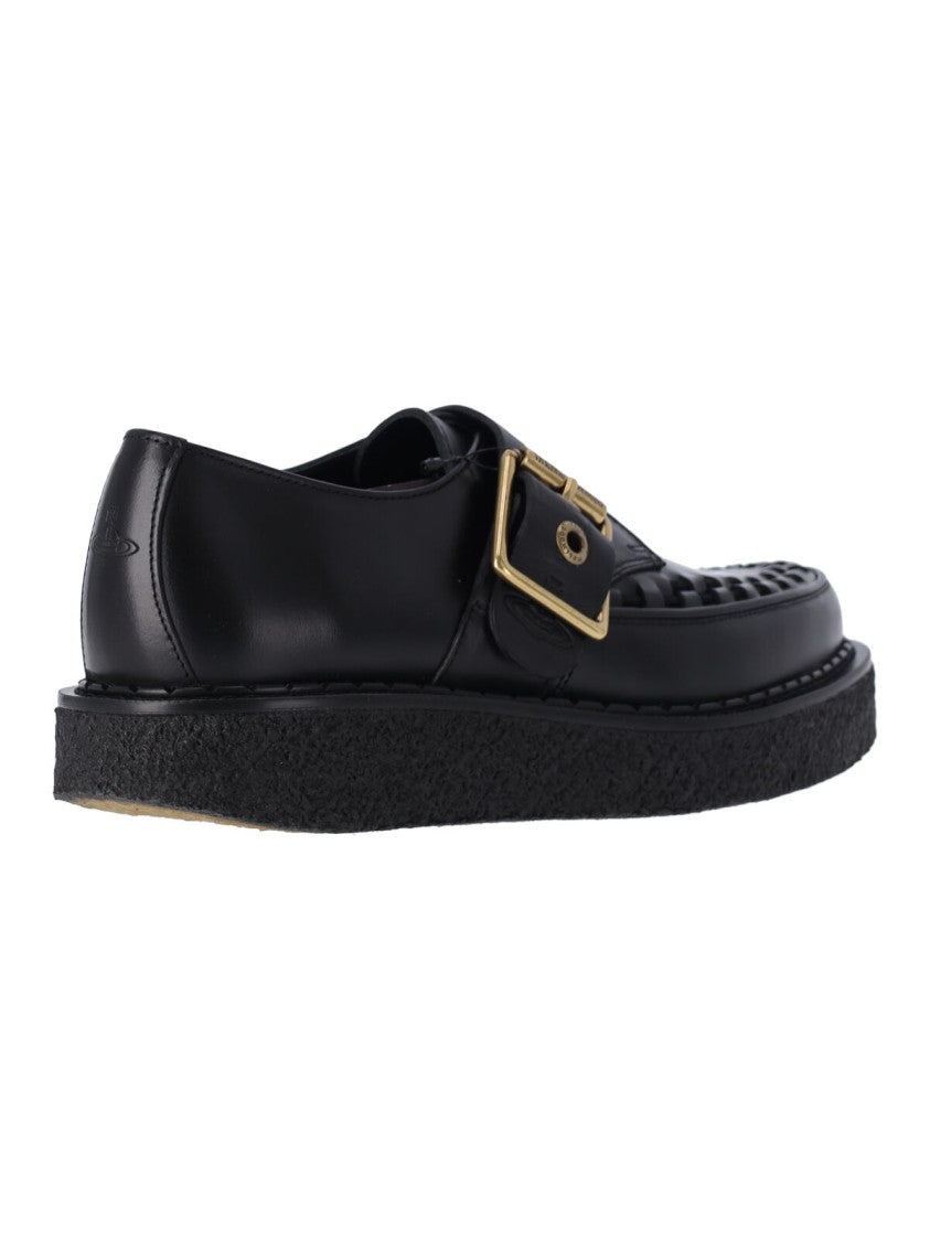 Vivienne Westwood Black Woven Detail Buckle Flat Shoes