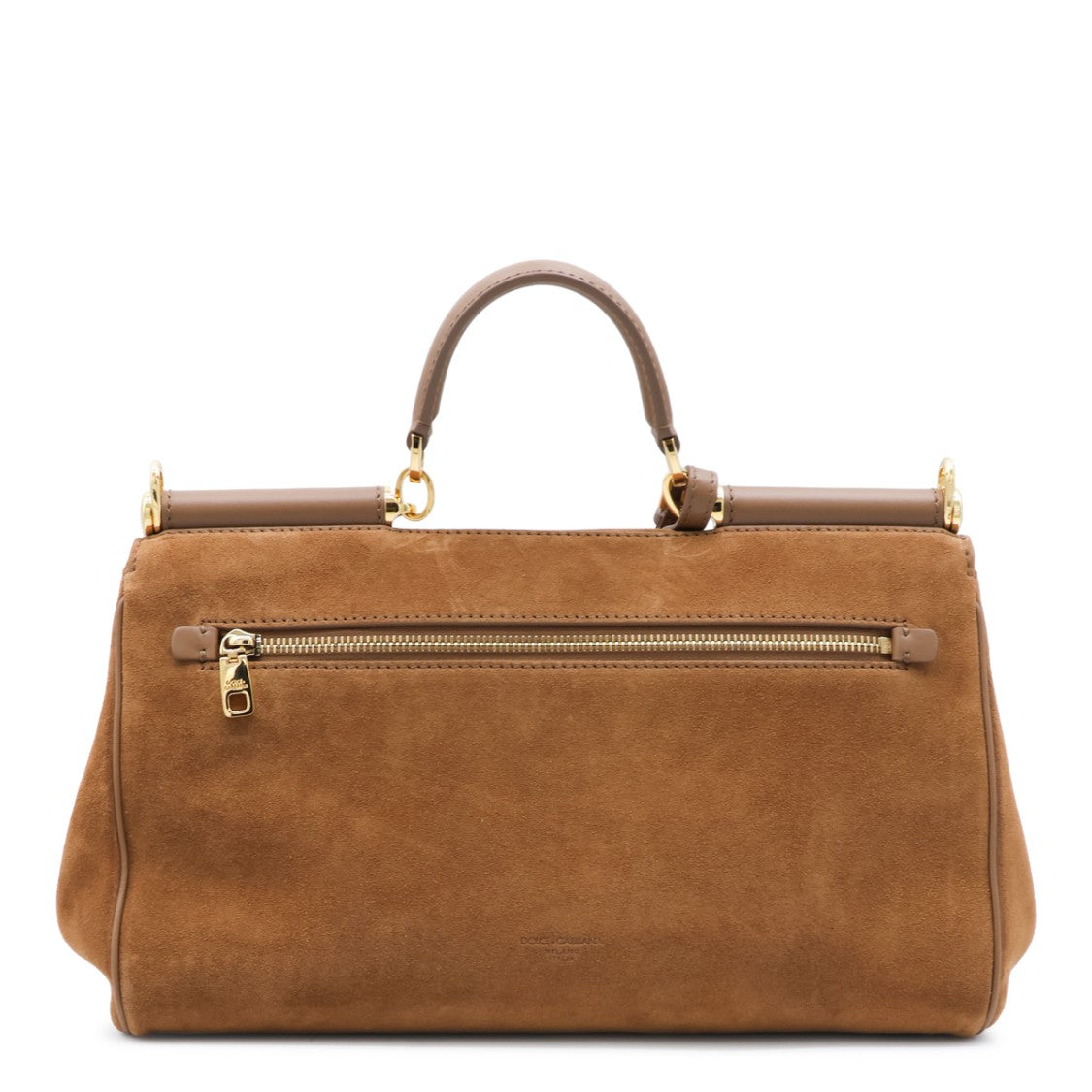 Dolce & Gabbana Structured Suede Handbag With Gold-Tone Accents And Detachable Strap