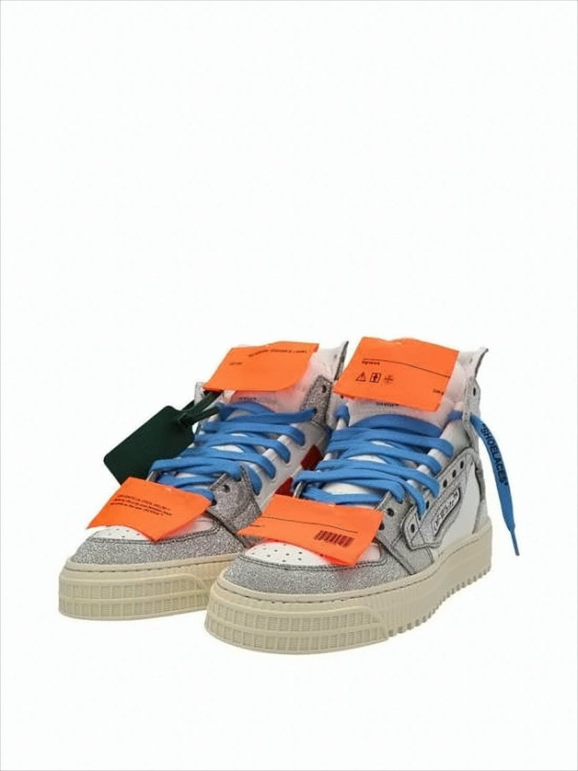 Off-White High-Top Sneakers With Textured Grey Panels And Contrasting Accents