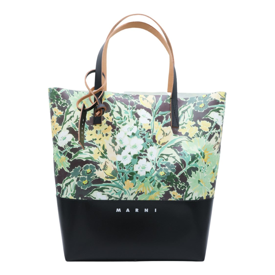 Marni Floral Patterned Leather Handle Tote Bag