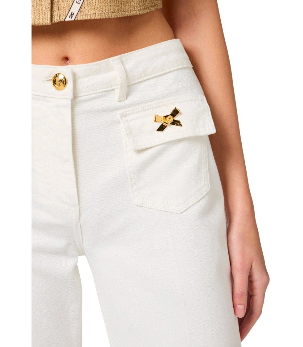 Elisabetta Franchi Ivory Cotton Jeans