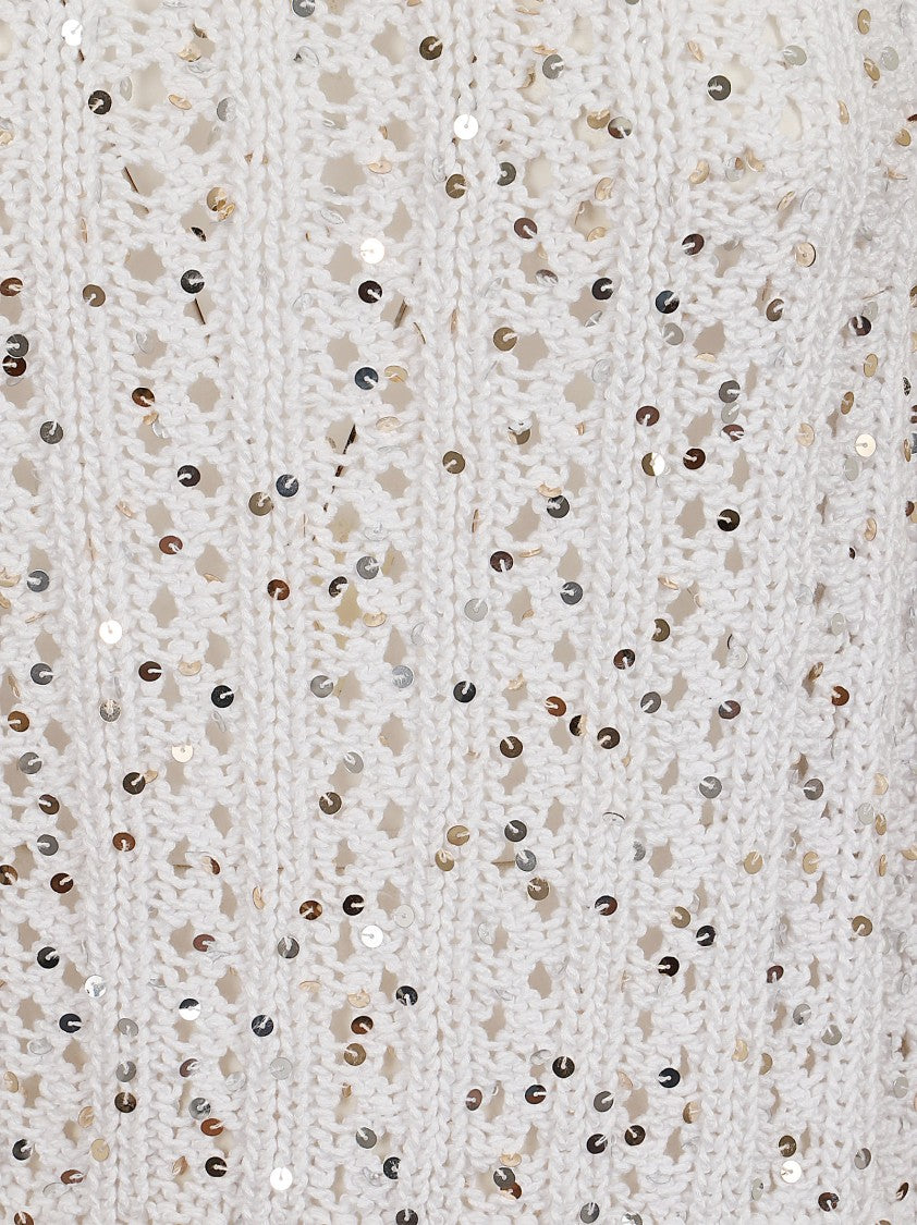 Peserico Knit Vest Top With Crocheted Openwork And Micro-Sequin Detail