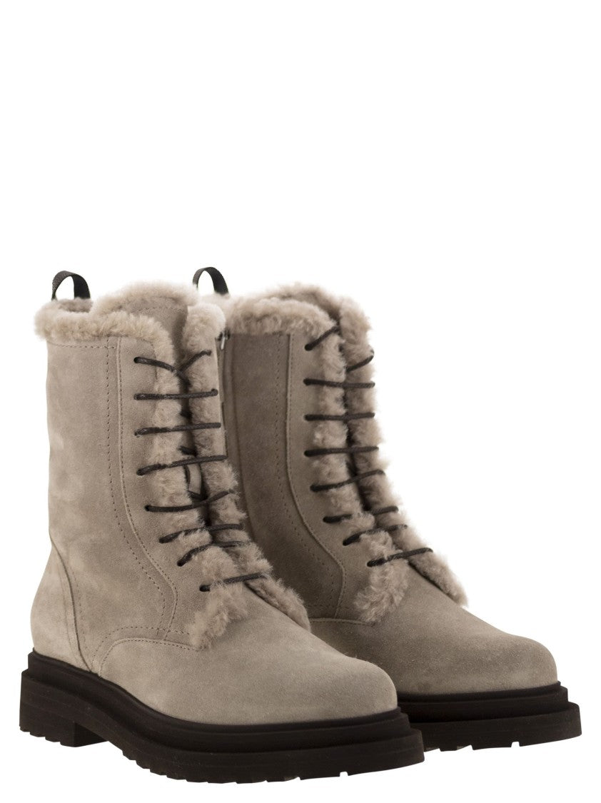 Brunello Cucinelli Suede Boot With Shearling Lining