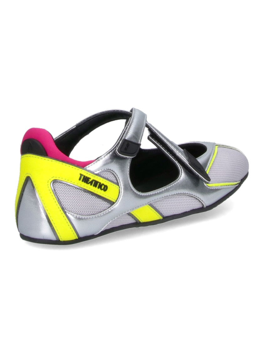 The Attico Futuristic Metallic Silver Flats With Neon Accents