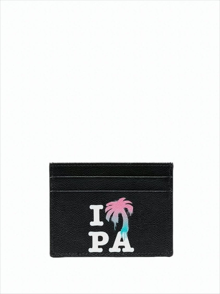 Palm Angels Textured Calf Leather Card Wallet With Graphic Design