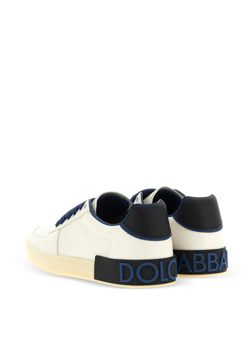 Dolce & Gabbana Beige Low-Top Perforated Leather Logo Sneakers